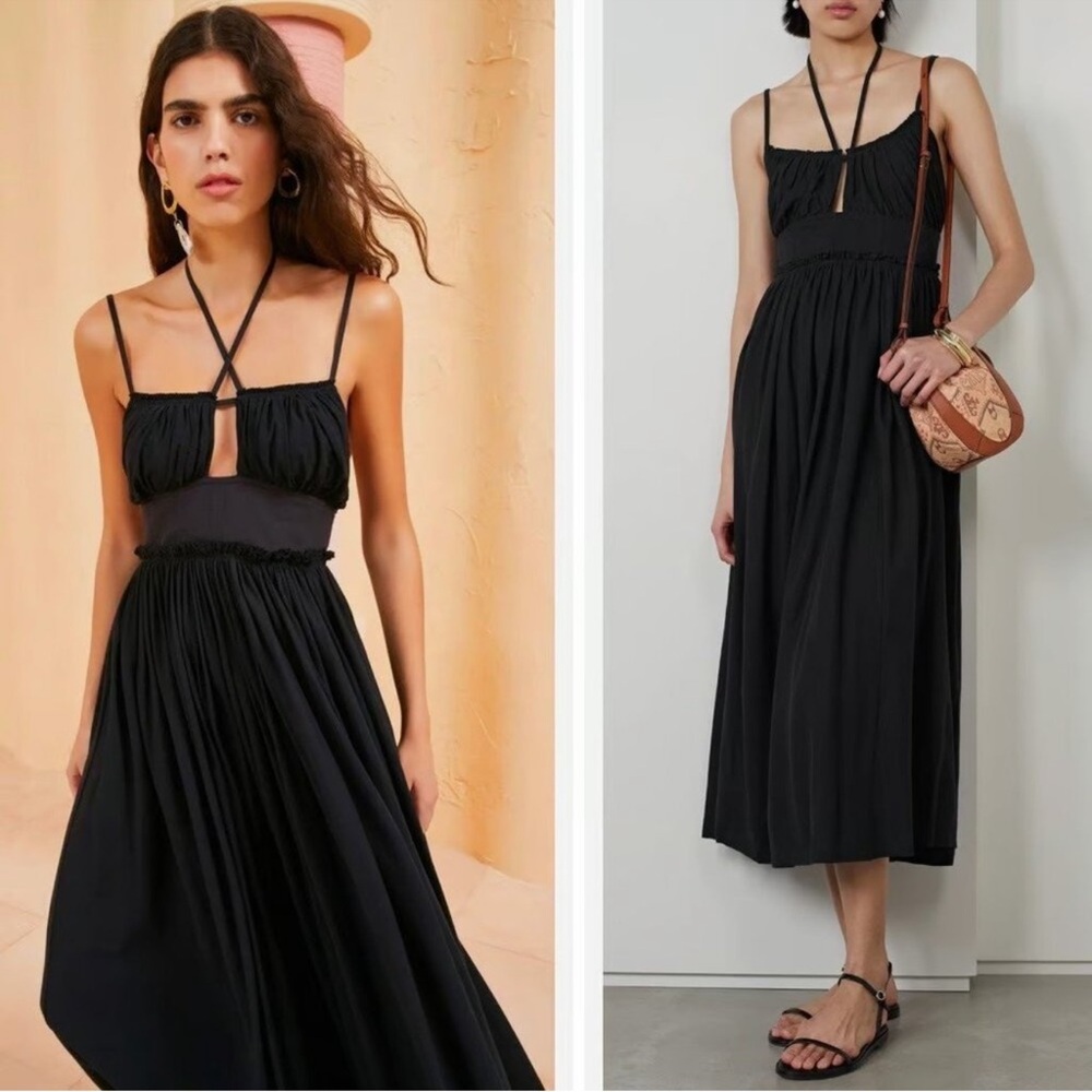 Ulla Johnson Freya Cutout Midi Cotton Jersey Halter Strappy Black Dress 4